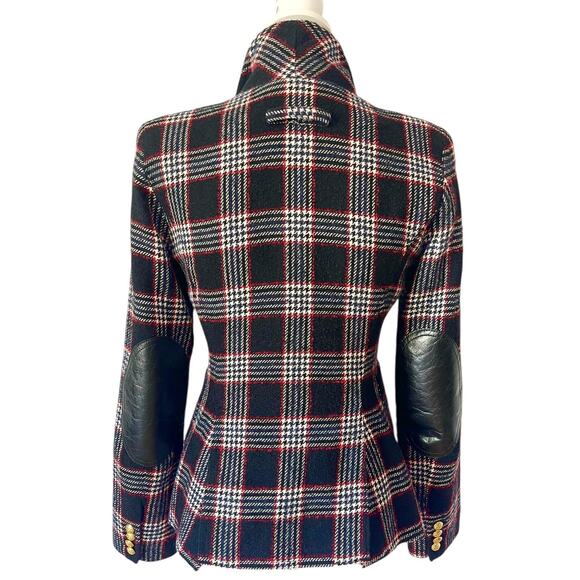Smythe Duchess Blazer Black Plaid Check Gold Buttons Elbow Patches Jacket Size 6 - Picture 5 of 11
